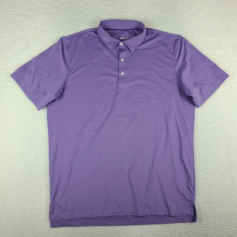 Johnnie-O Polo Shirt Mens XL Purple Striped Performance Golf Short Sleeve